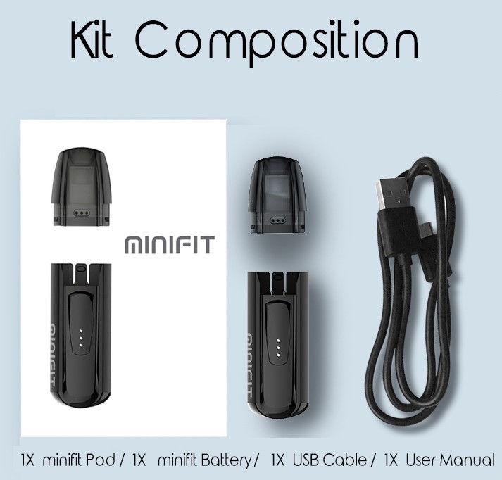kit mini fit inclut micro USB plus 1 pod et 1 mod mini Fit et 1 manuel d'utilisation